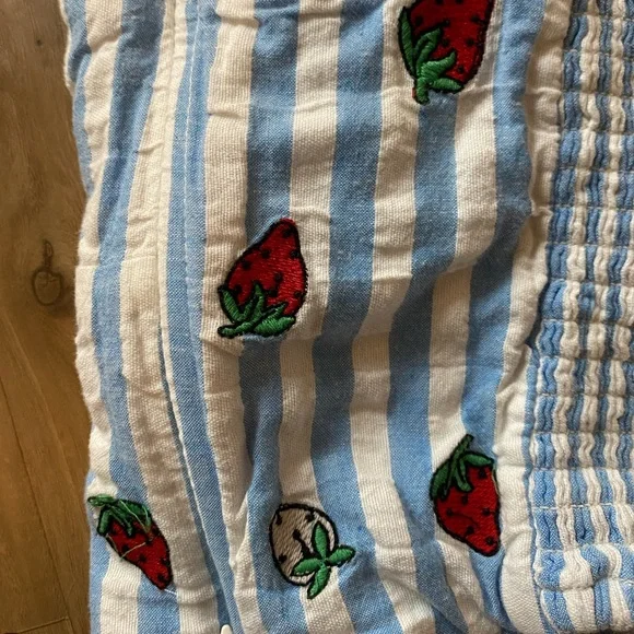 Anthropologie Blue & White Striped Strawberry Embroidered Cropped Tank - Picture 6 of 9